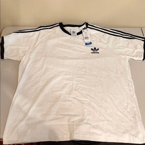 adidas White Short Sleeve Tee with Black Trim and Three-Stripes